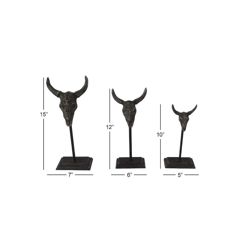 Metal Bull Head Decorative Sculpture - Set of 3 Gray - Roche River Decor