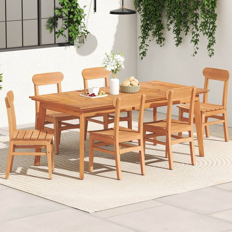 Costway 1/2 PCS Patio Teak Wood Chair Wooden Armless Dining Chair