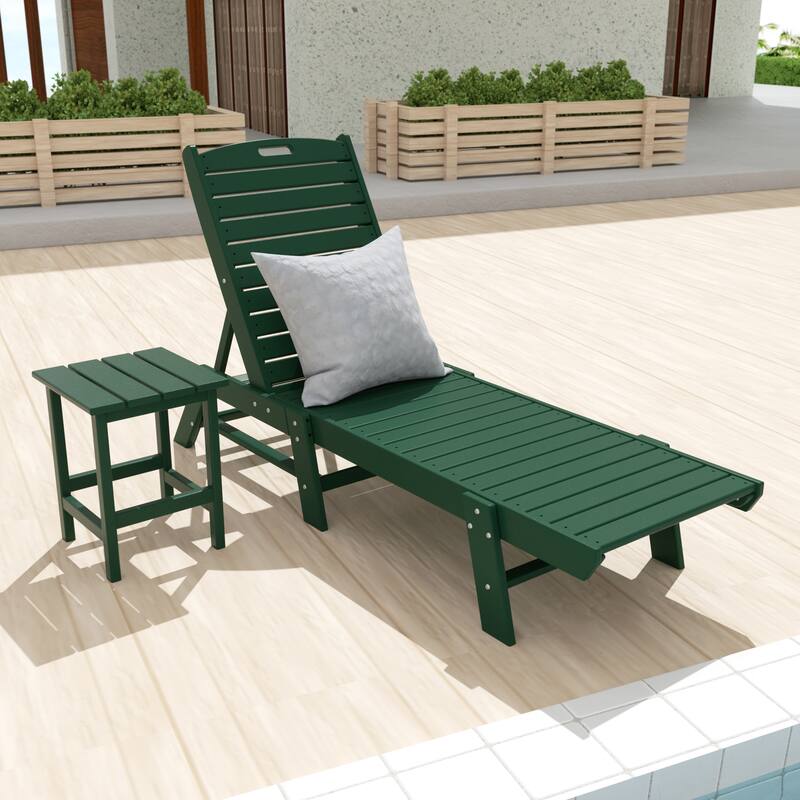 Laguna Hdpe All Weather Outdoor Patio Pool Reclining Armless Chaise Lounges With Side Table (2-Piece Set) - Dark Green