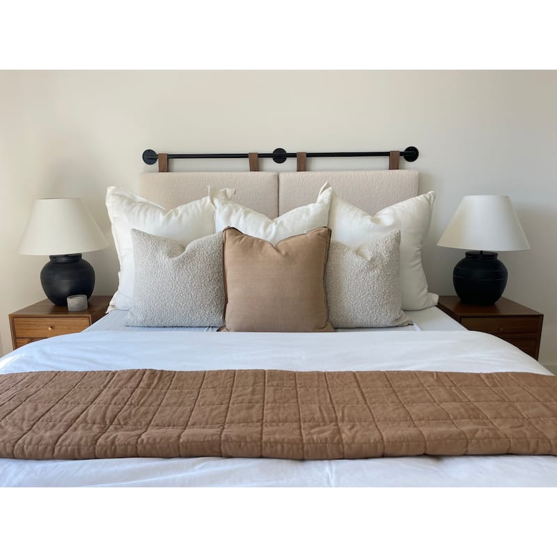 Charlie Wall Mount Boucle Upholstered Padded Headboard, Adjustable Height with Metal Rail