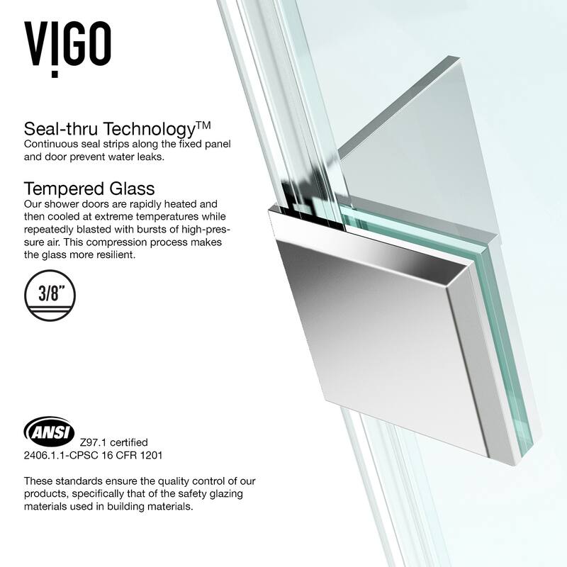 VIGO Pacifica 46"D x 34"W x 73"H Frameless Hinged Shower Enclosure