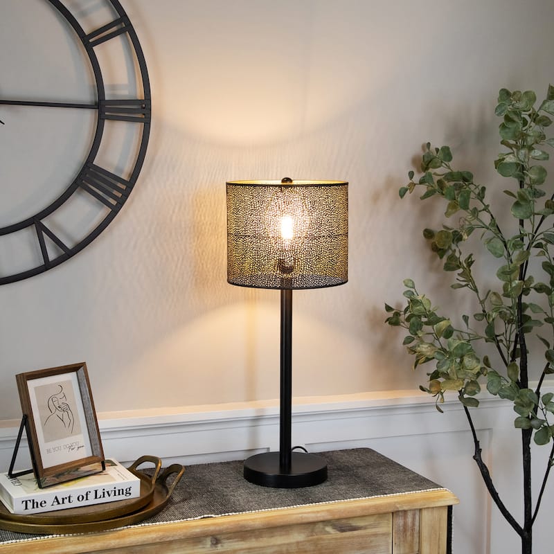 Laser-Cut Iron Table Lamp with Shade - 24.5" - Black and Gold - 24.5