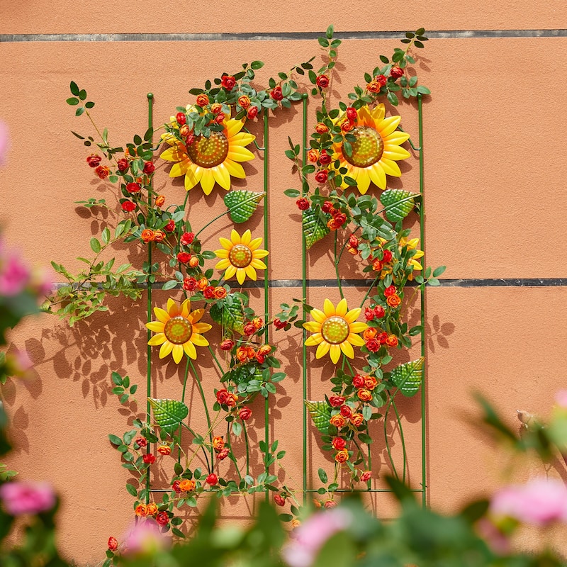 Glitzhome 48"H Metal Sunflowers Garden Trellis Plant Climbing Stakes