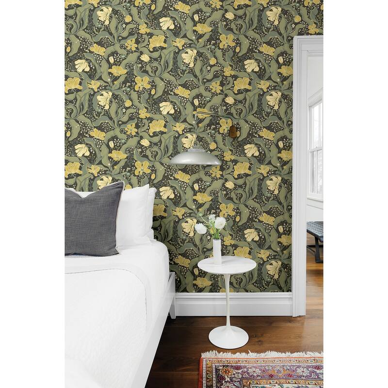 A-Street Prints Bodri Green Tulip Garden Wallpaper