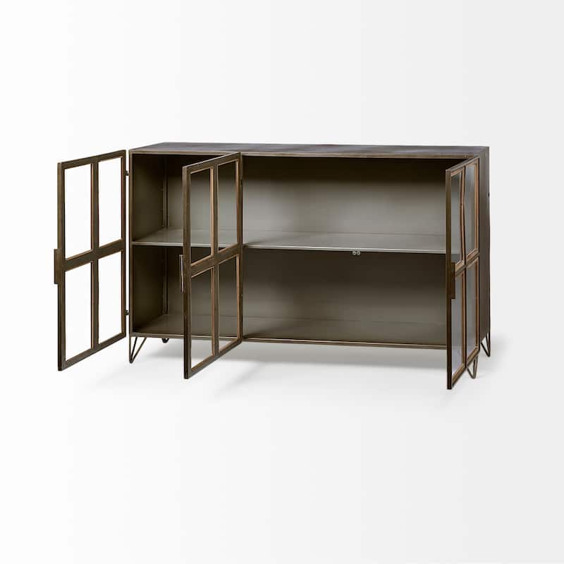 Pandora Brown Solid Wood With Glass Doors Display Cabinet - 66"W x 16"D x 40"H