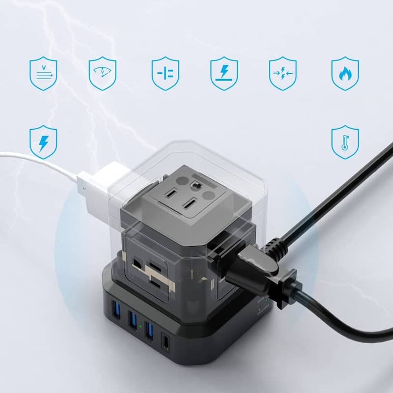 Cube surge protector power strip with usb ports 10ft extension cord