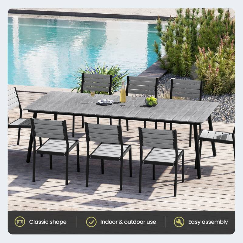 9-Piece Aluminum Outdoor Dining Set with Umbrella Hole and Stackable Chairs