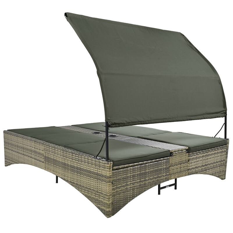Daybed Outdoor Rattan Sun Lounger with Shelter Roof