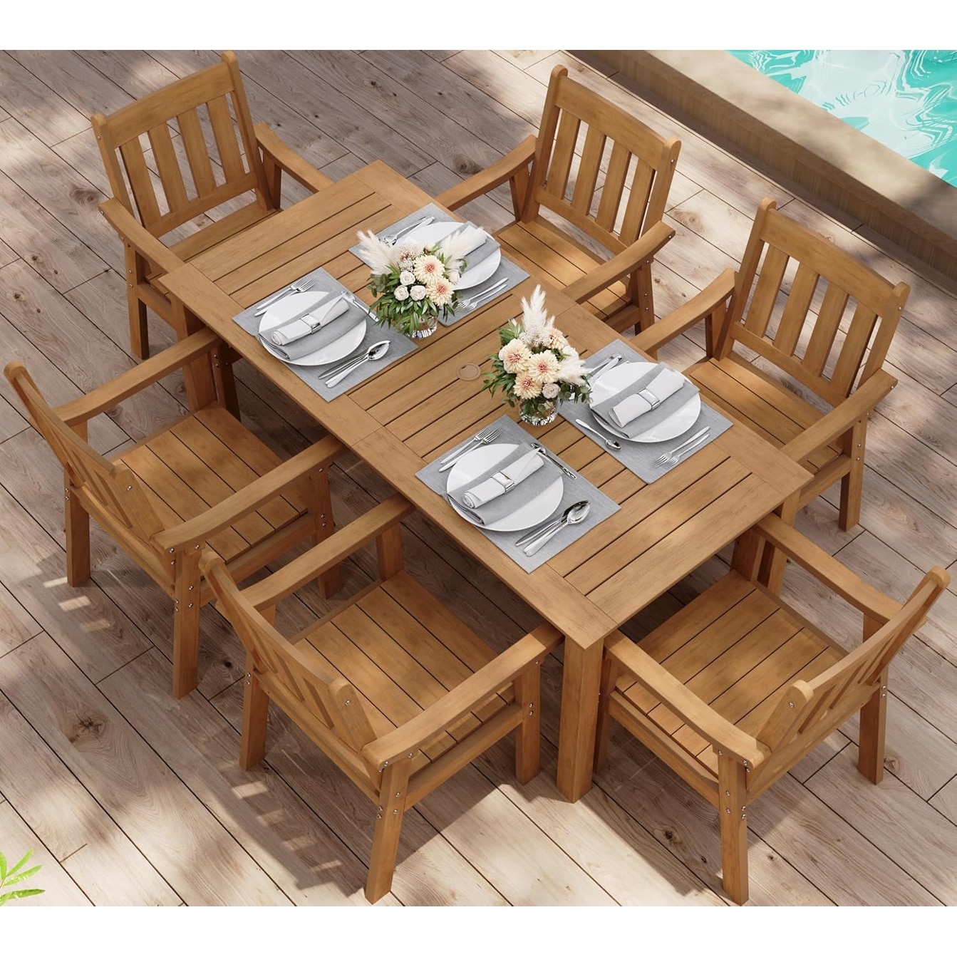 WINSOON 7-Piece HIPS All Weather Outdoor Patio Dining Sets with Umbrella Hole& Aluminum Frame,1-Table 6-Chairs