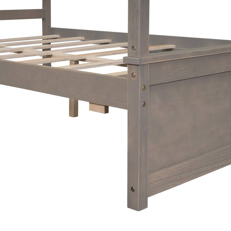 Wood Canopy Bed with two Drawers, Canopy Platform bed With Support Slats .No Box Spring Needed
