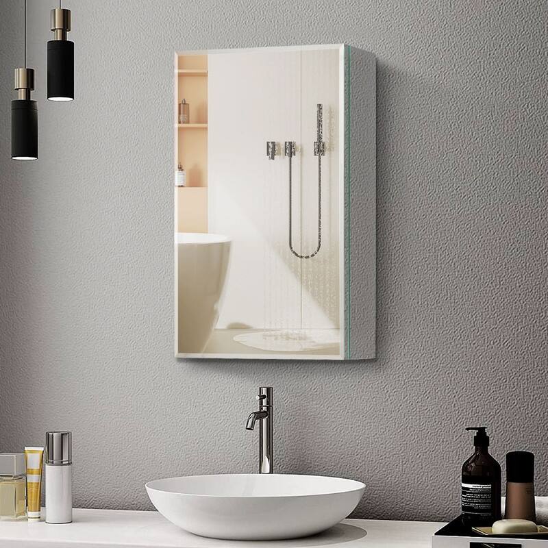Alvana Aluminum Bathroom Medicine Cabinet with Single Door Mirror, Recessed or Wall-mounted