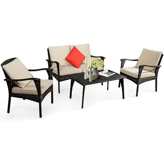 Overstockcostway 4pcs Patio Rattan Wicker Furniture Set Cushioned Sofa Couch Brown 4 Piece Sets Dailymail