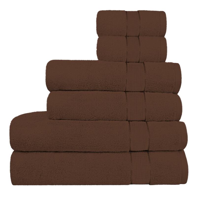 Superior Absorbent Zero Twist Cotton Bath Towel 6 Piece Set | 600 GSM | 2 Washcloths, 2 Hand Towels, 2 Bath Towels - 27''X54'' - Brown
