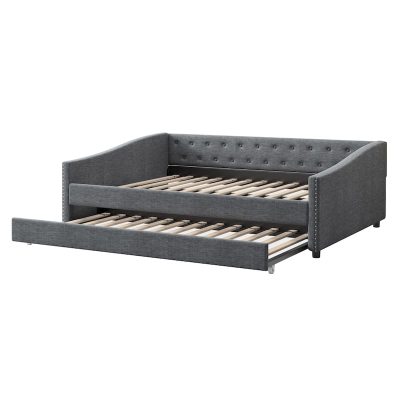 Tufted Daybed with Copper Nails on Waved Arms