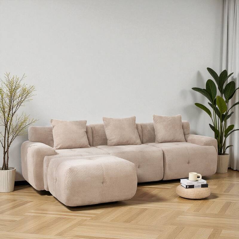 104.3" Modular L-Shaped Sectional Sofa, 4-Piece Oversized 3-Seater Cloud Couch with Ottoman, Tufted Deep Seat & 3 Pillows