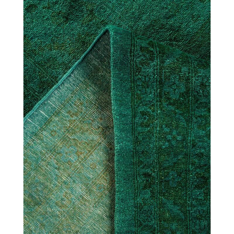 Overton Hand Knotted Wool Vintage Inspired Modern Contemporary Overdyed Green Area Rug - 11' 10" x 15' 9"