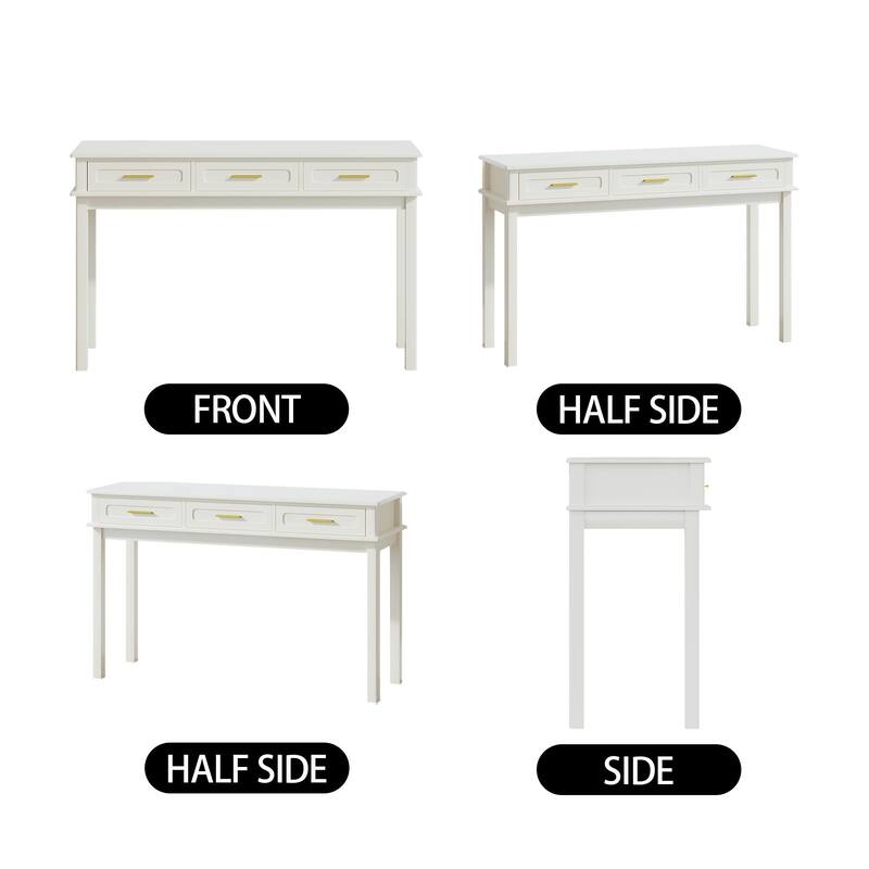 Cream White Vanity Desk with 3 Drawers, Modern Makeup Table or Writing Desk, Multipurpose Dressing Table, No Mirror Included