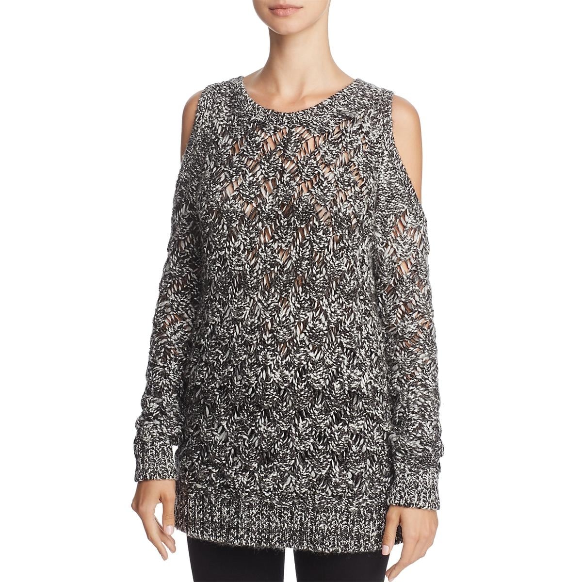 BB Dakota Bernette Women/'s Cable Knit Open Stitch Cold Shoulder Marled Sweater