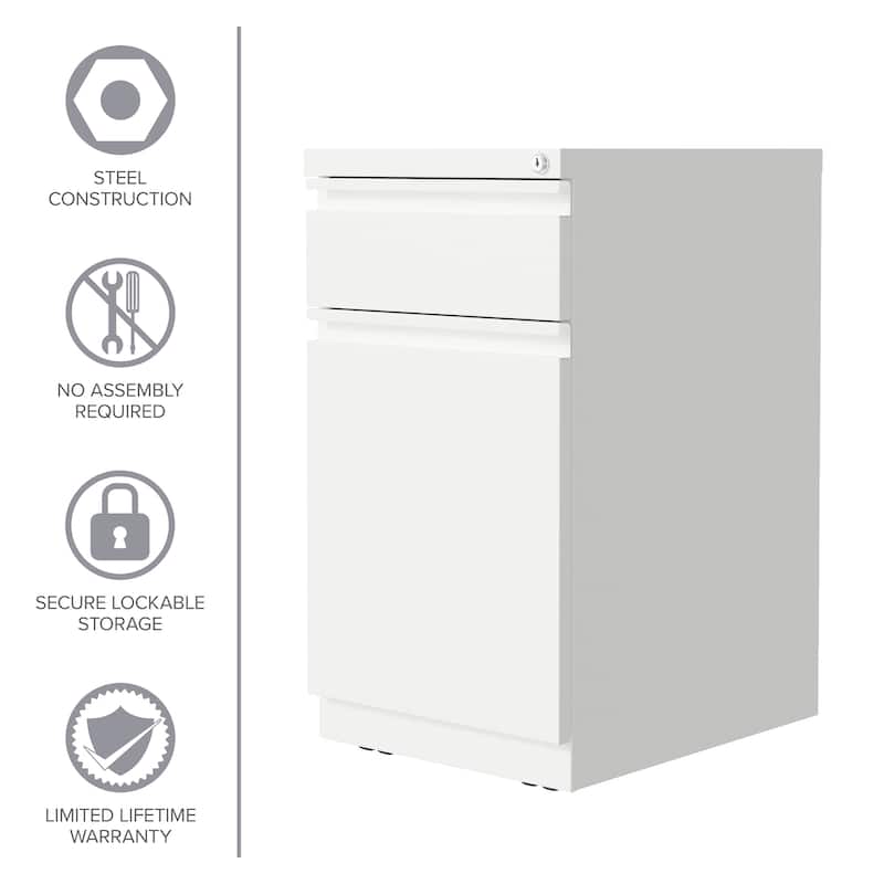 Hirsh 20-inch Deep Mobile Pedestal File 2-Drawer Box-Backpack with Full Width Pull, White