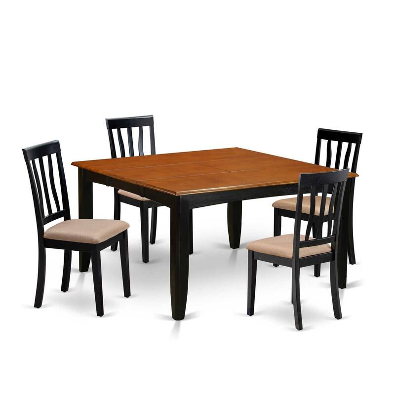 HomeStock 5-Piece Square Black and Cherry Finish Solid Wood Top Dining Table with 4 Chairs