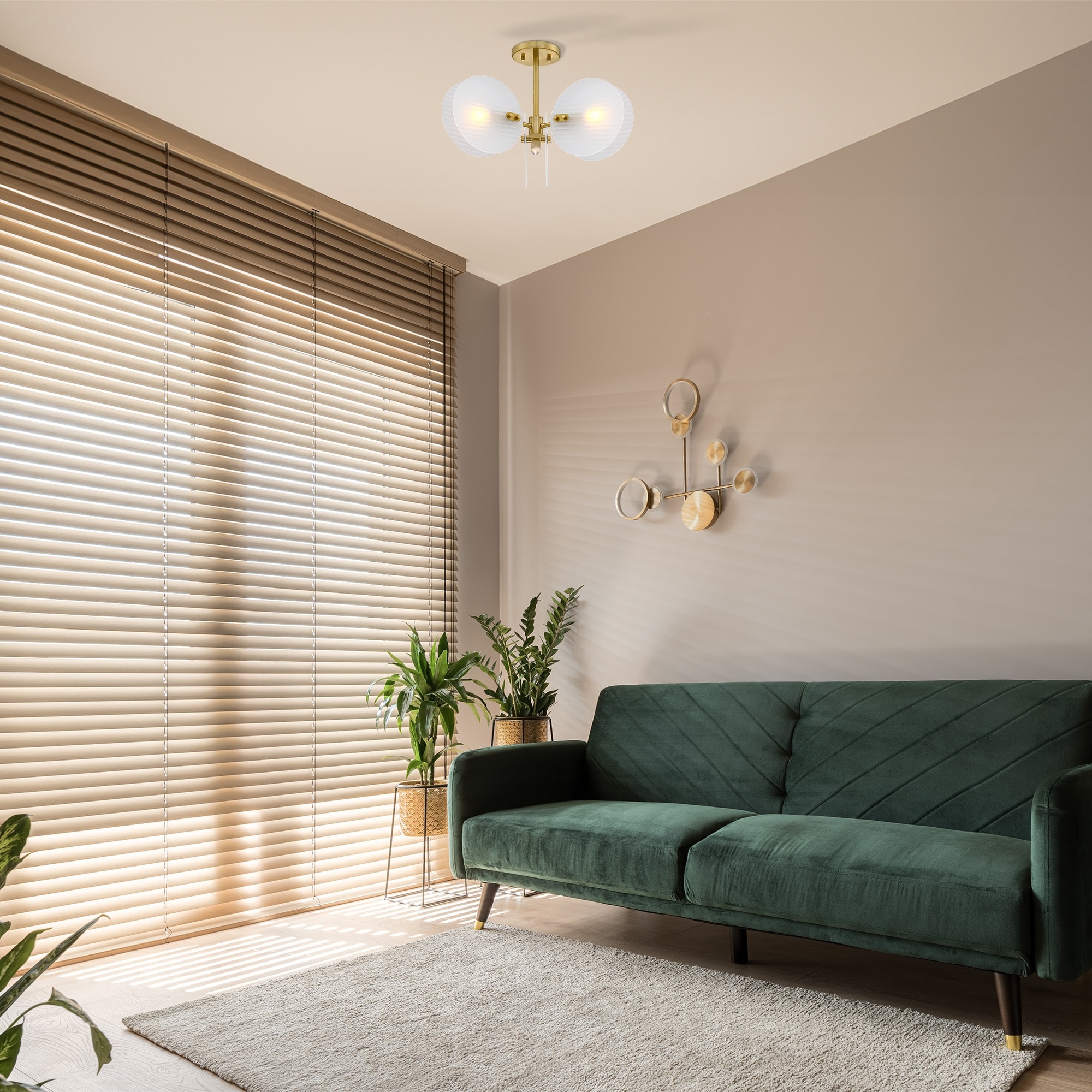 Gatsby 20.5 in. 3-Light Matte Black Mid-Century Modern Semi Flush