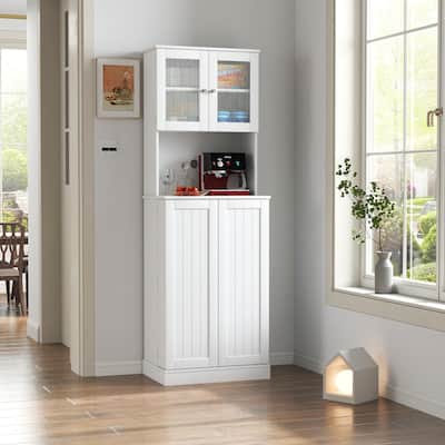 71" Pantry Cabinet, Tall Storage Cabinet with Microwave Stand, Freestanding Kitchen Hutch with Doors, Home Coffee Bar Hutch