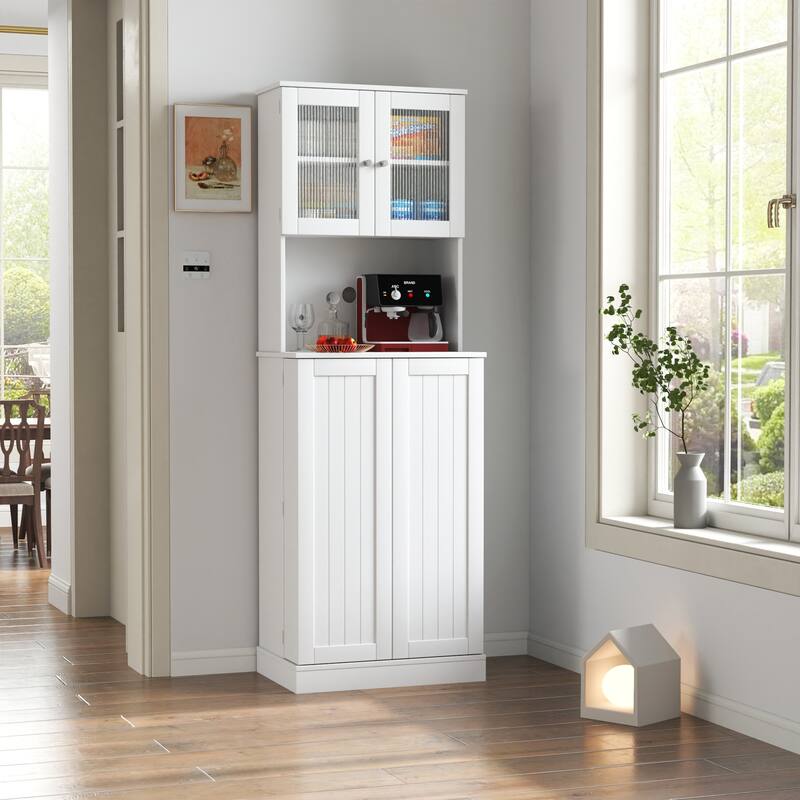 71 Inch Tall Kitchen Pantry Cabinet with Microwave Stand,Adjustable Shelves for Dining Room White