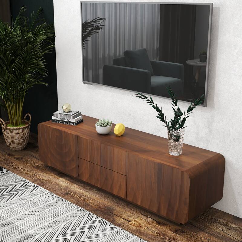 Rossetta Modern Unique Spiral Wave Smooth Rounded Corner Design TV Console Cabinet with Drawers, up to 58''