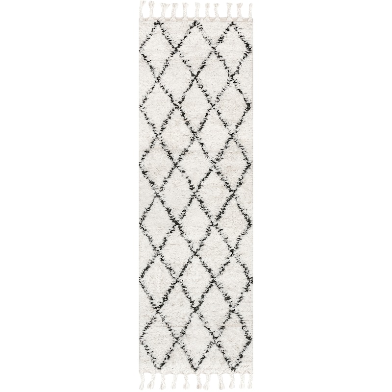 Nuloom Hand-knotted Moroccan Trellis Natural Shag Wool Rug