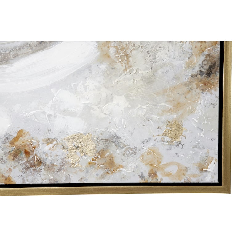 Canvas Floral Handmade Living Room Framed Wall Art with Gold Frame - White - Roche River Decor