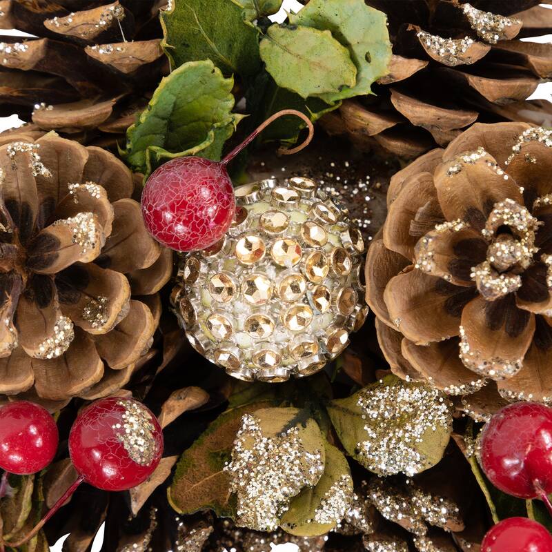 Glittered Pine Cone Berry Artificial Christmas Wreath, 12-Inch, Unlit