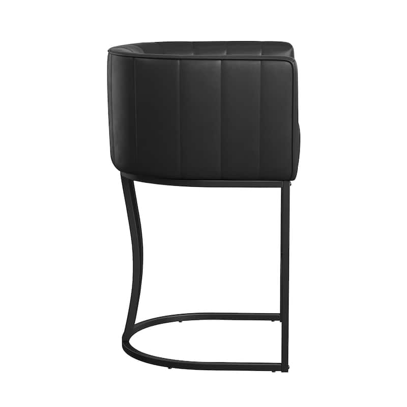 LUE BONA Modern 26.in Low Back Counter Height Barstools Upholstered/PU Leather Barrel Set of 2 Bar Stools with Metal Frame