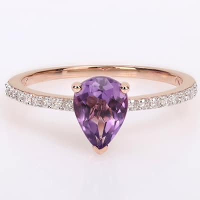 Miadora Pear-cut Amethyst and 1/6ct TDW Diamond Teardrop Ring in 14k Rose Gold