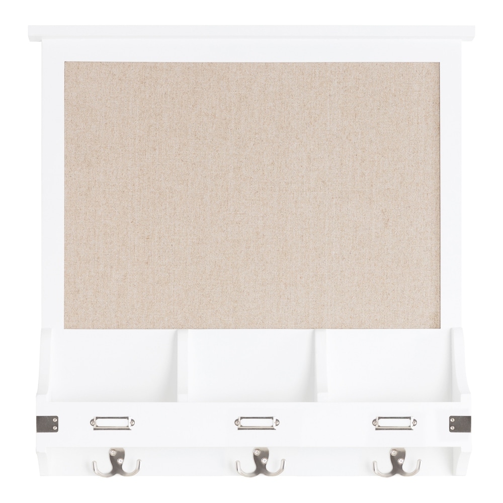 Kate and Laurel Stallard Wood Wall Pinboard with Hooks - 24x24