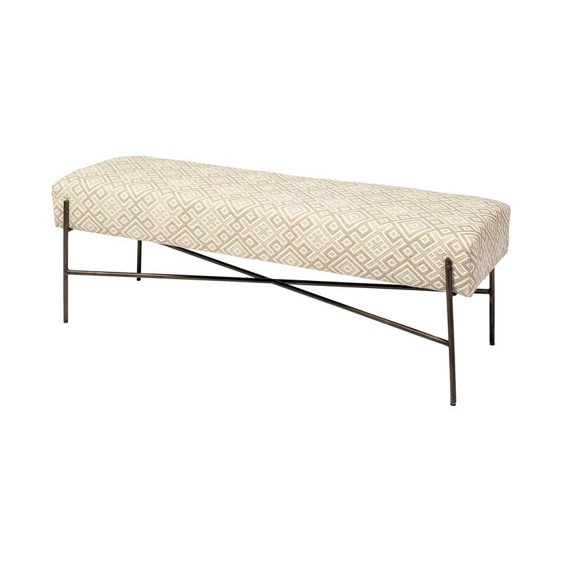 Avery I Olive & Beige Upholstered Patterned Seat Accent Bench - 55"W x 17"D x 18"H - Cream
