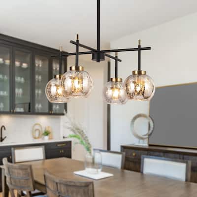 Modern Farmhouse 4-Light Black Gold Chandelier Mercury Glass Pendant Lights for Dining Room - 21" D x 10" H
