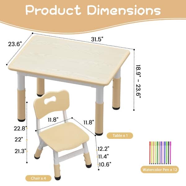 dimension image slide 1 of 4, Table and 4 Chairs Set for Ages 2-10 Height Adjustable