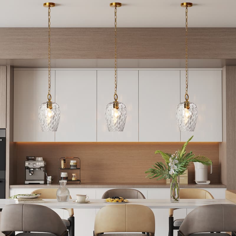 Modern Hammered Glass Pendant with 60'' Adjustable Chain, Thick Textured Shade