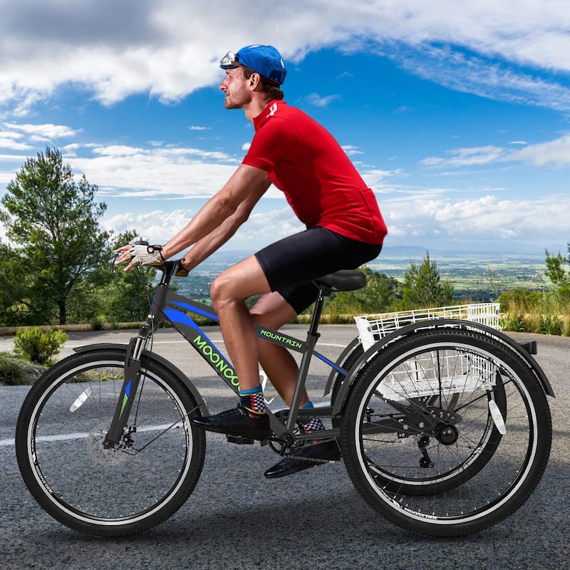DoCred Mountain Tricycle 7 Speed 3 Wheel Bike with Basket