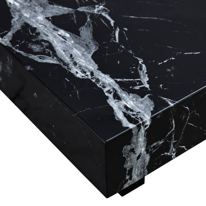Modern and Practical Coffee Table with Black Patterns, Made of MDF Material, Blending Elegance and Natural Fashion.