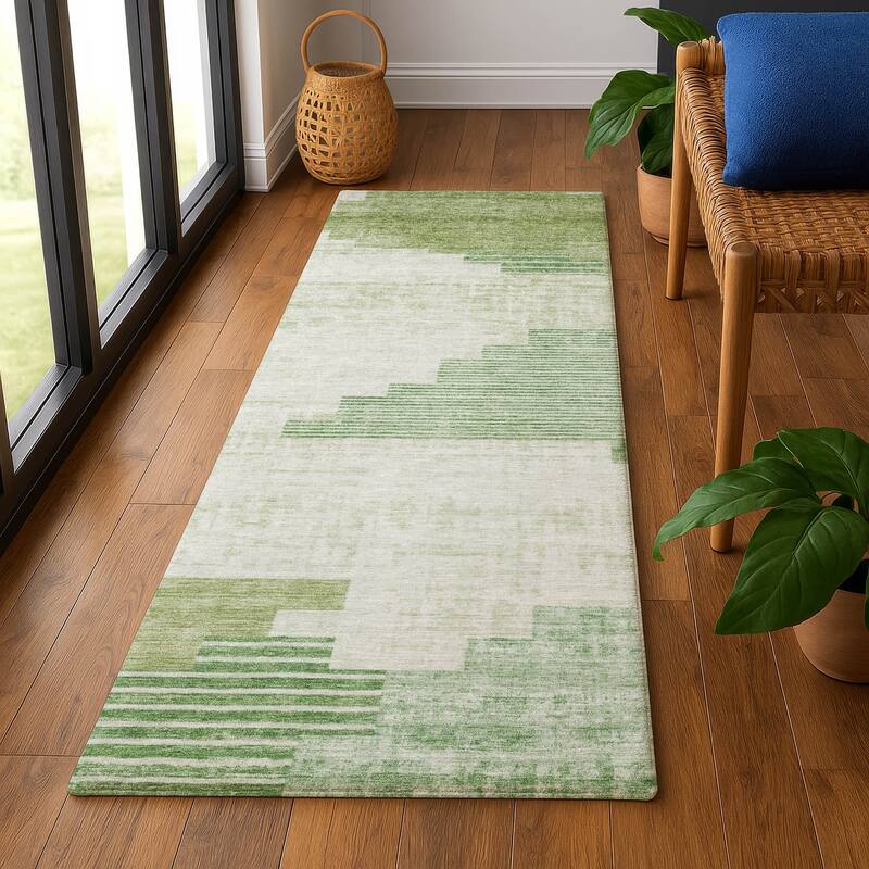 Premium Washable Super Soft Geo Global Mayfield Rug - 2'3" x 7'6" - Sage