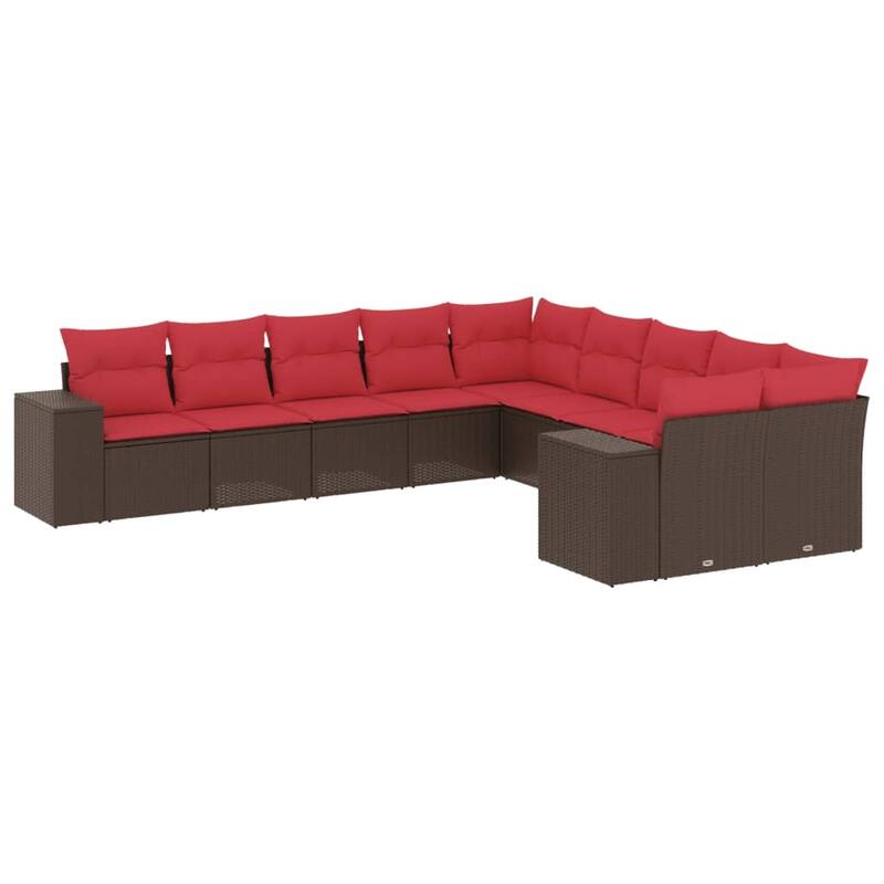 vidaXL 10/11 Piece Patio Sofa Set with Cushions Black/Brown/Gray Poly Rattan - 24.4 x 24.4 x 27.2