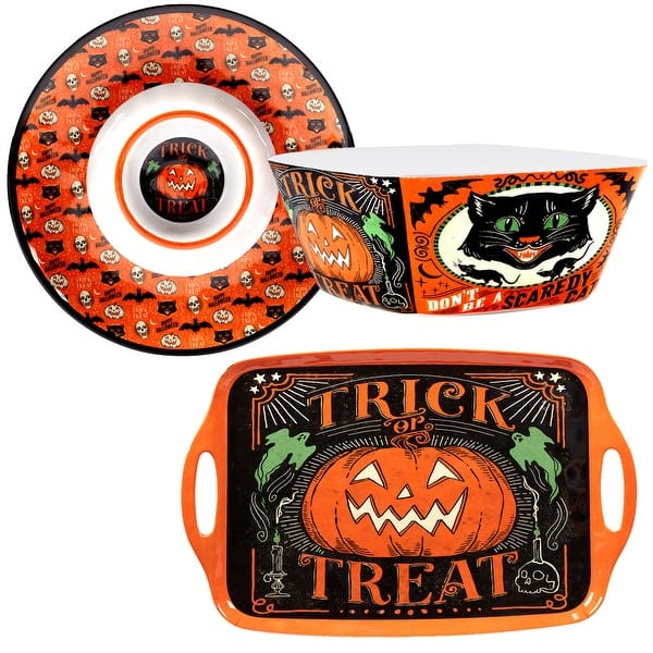 slide 2 of 5, Certified International Scaredy Cat 3-Piece Melamine Hostess Serving Set