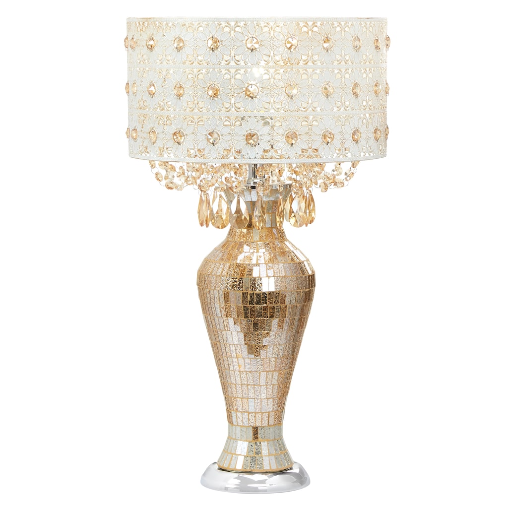 River of Goods Solvang Jeweled Metal/Mosaic Base Cascading Crystal Table Lamp - 14"L x 14"W x 25"H