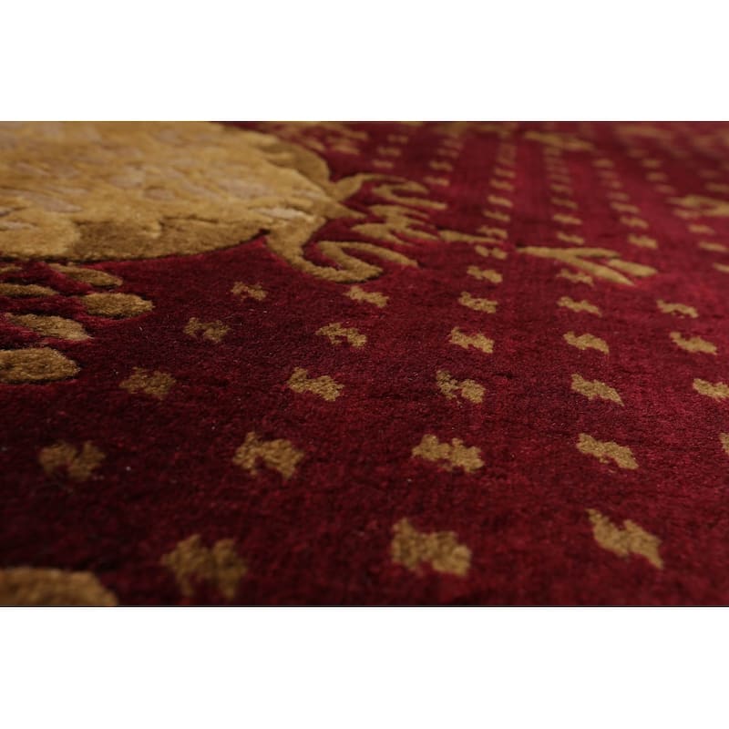 Hand Knotted Burgundy Savonnerie Wool Traditional Oriental Area Rug - 9' x 12'