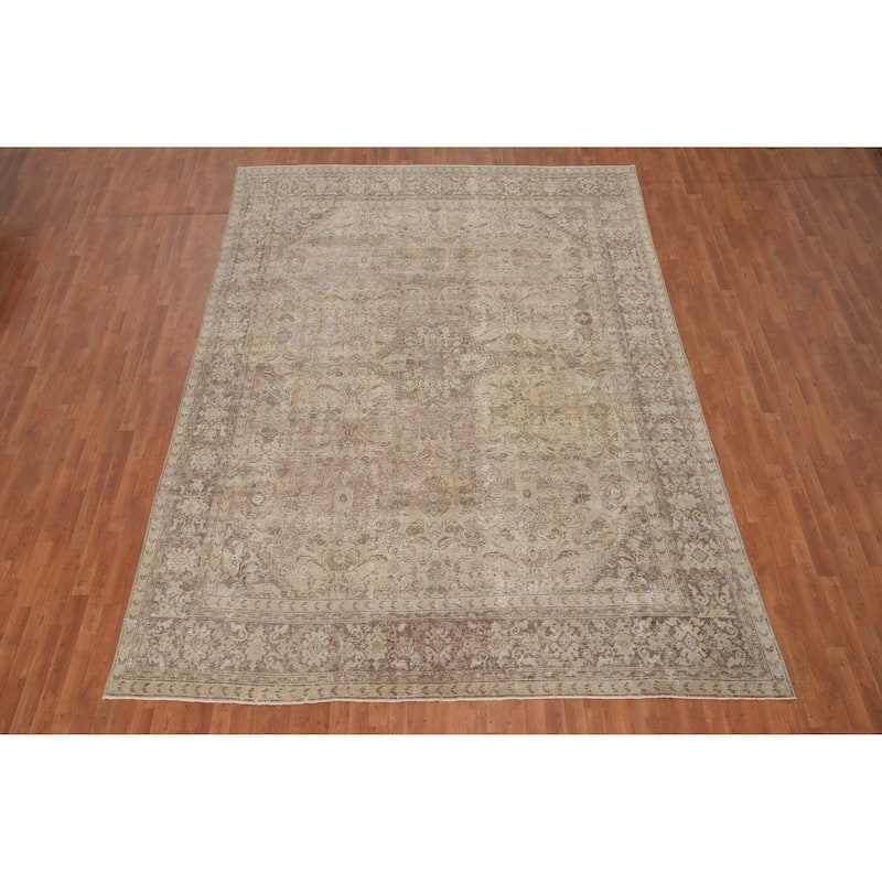 Hand Knotted Oriental 100% Wool Carpet Traditional Floral Beige & Ivories Mahal Area Rug - 13' 1'' X 9' 4''