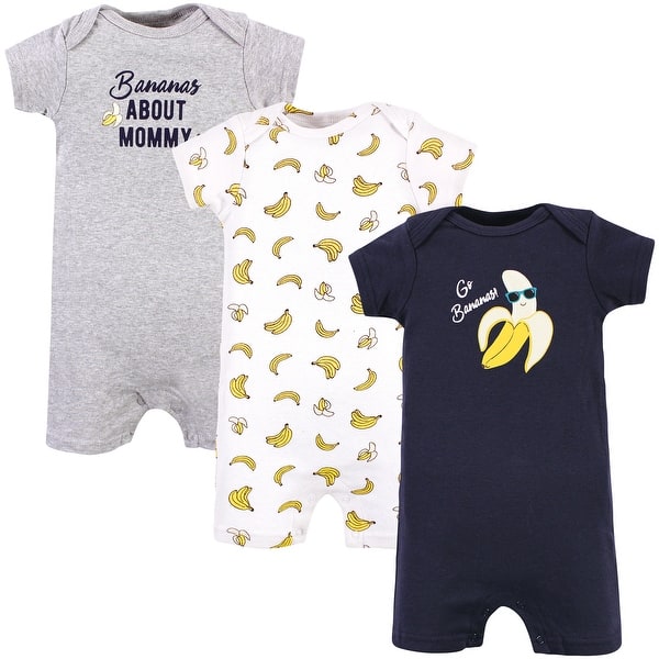 slide 1 of 1, Hudson Baby Infant Boy Cotton Rompers, Go Bananas 18 - 24 Months - Blue/Grey