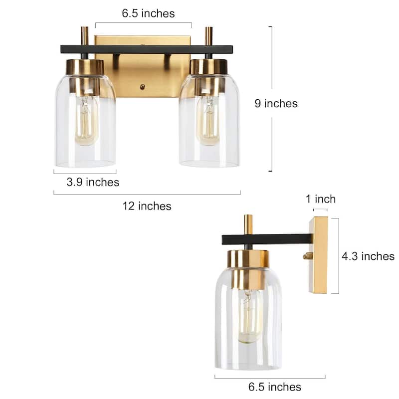 Modern Black Gold 2/3-Light Bathroom Vanity Lights Linear Wall Sconces for Powder Room