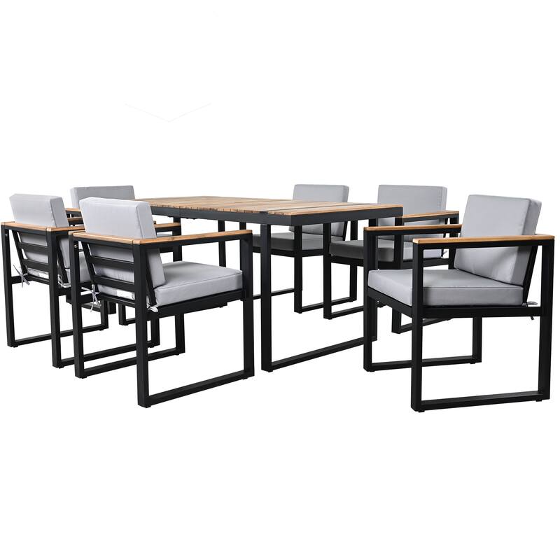 Modern 7 Pieces Outdoor Dining Set with Removable Cushions, Patio Dining Table and Chair Set for Patio, Backyard 7 Pack