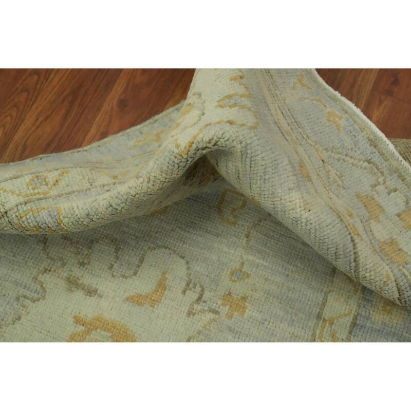Vegetable Dye Wool Oushak Turkish Runner Rug, Floral Geometric Carpet - 11' 7'' X 2' 9''